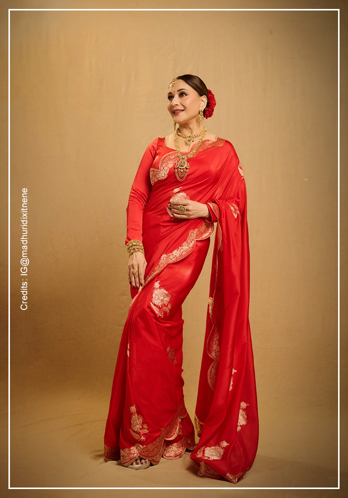 5. Vermillion Banarasi Silk Saree by Ekaya Banaras 