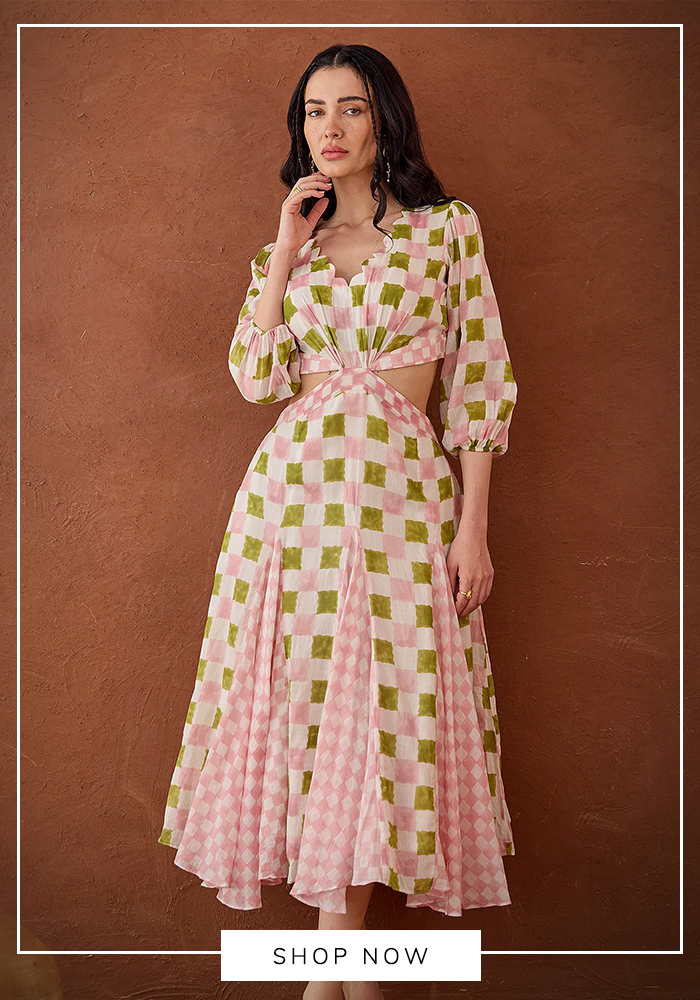 Taro Multi Color Cotton Scoop Neck Gardenia Gingham Dress