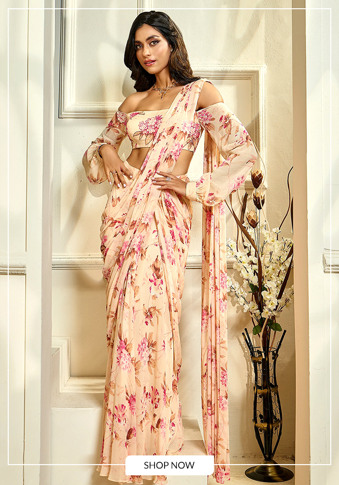 Aariyana Couture floral print pre-draped saree with blouse