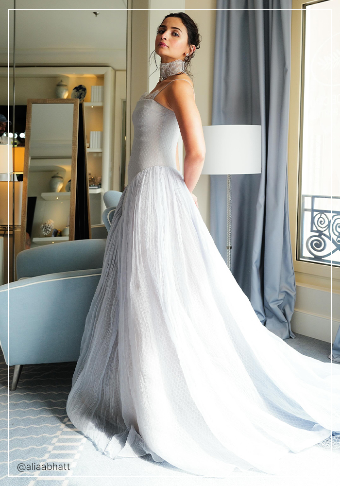 Alia Bhatt in Danielle Frankfielle steel blue gown at Cannes 2026