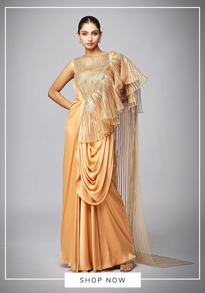 Amit Aggarwal gold chiffon gown