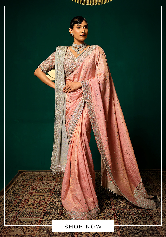 Blush pink dupatta saree with contrast dupatta