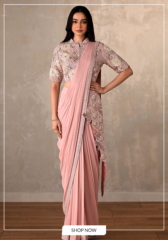 Blush pink jacket saree