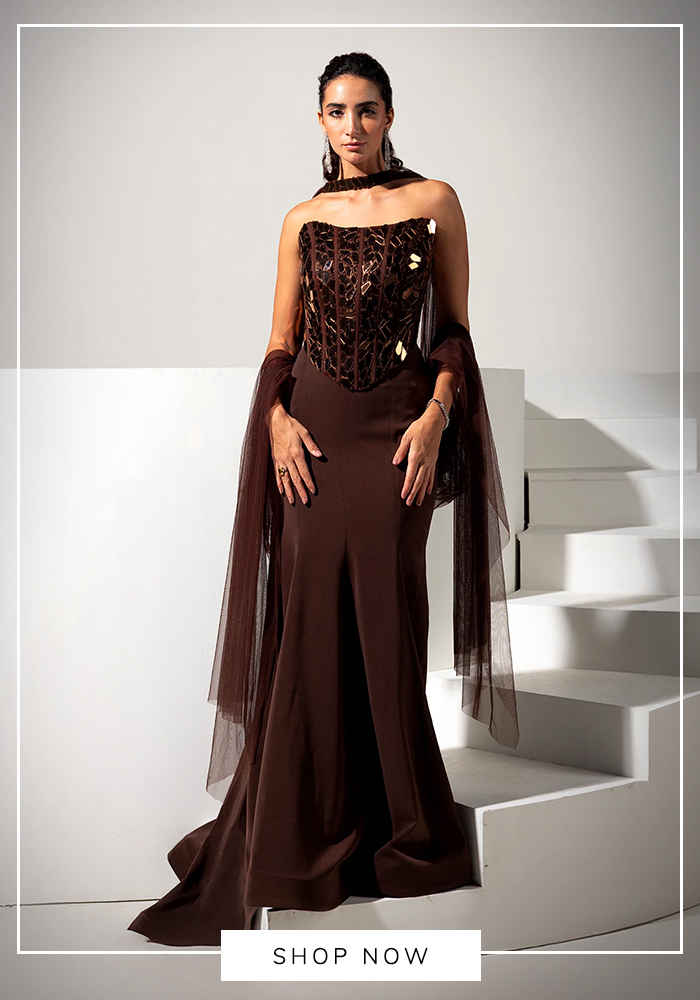 Brown mocha corset and fishcut skirt set