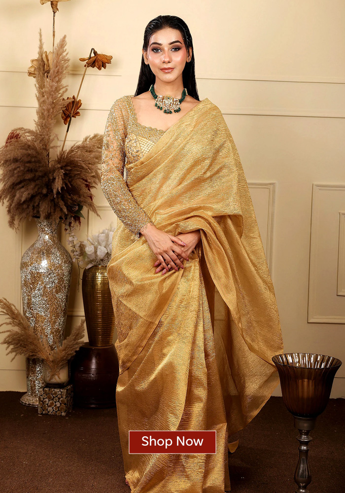 Crushed tissue silk saree