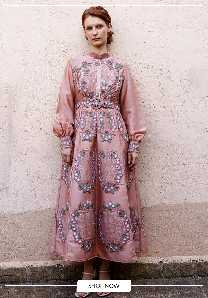 Embroidered dress with belt
