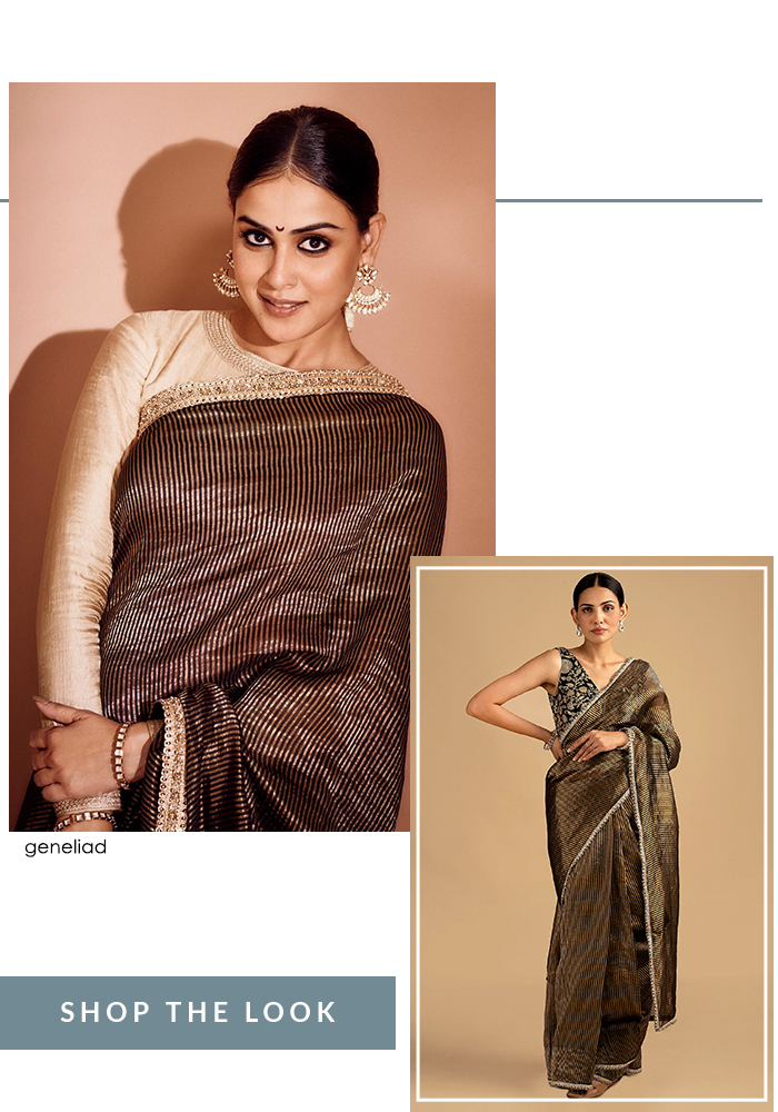 Genelia Deshmukh in DeepThee brown striped saree