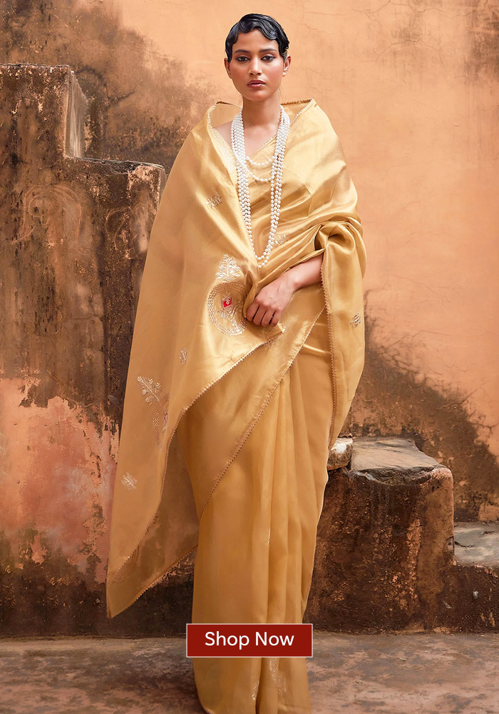 Geroo Jaipur gold tissue saree