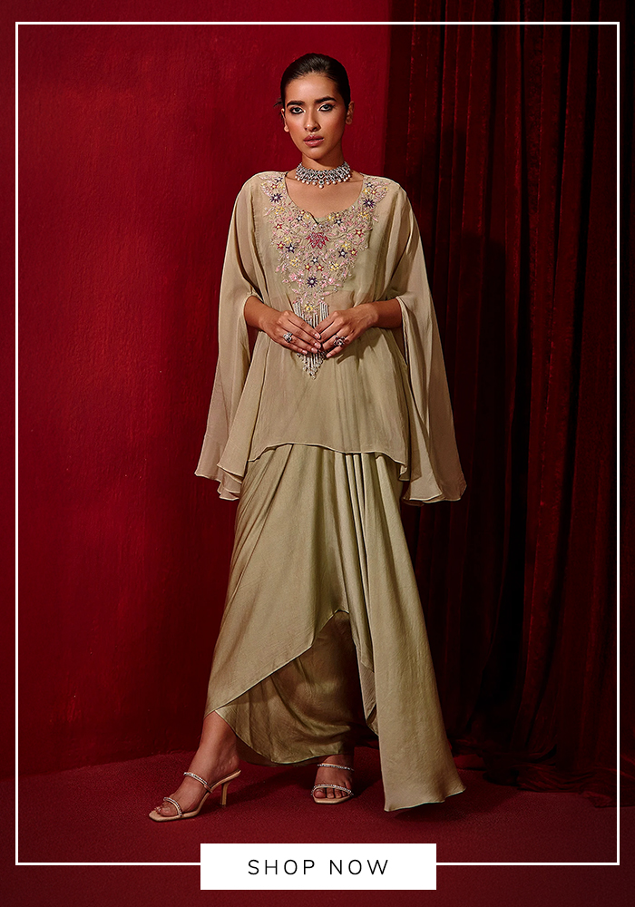 Green organza cape and skirt set