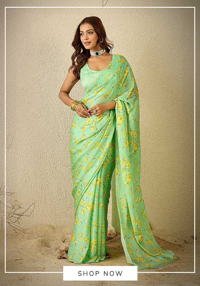 Green printed georgette saree