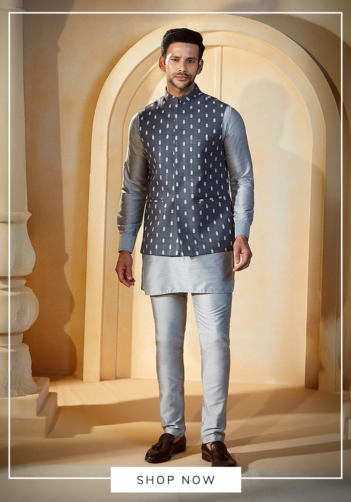 Grey ikkat bundi kurta set