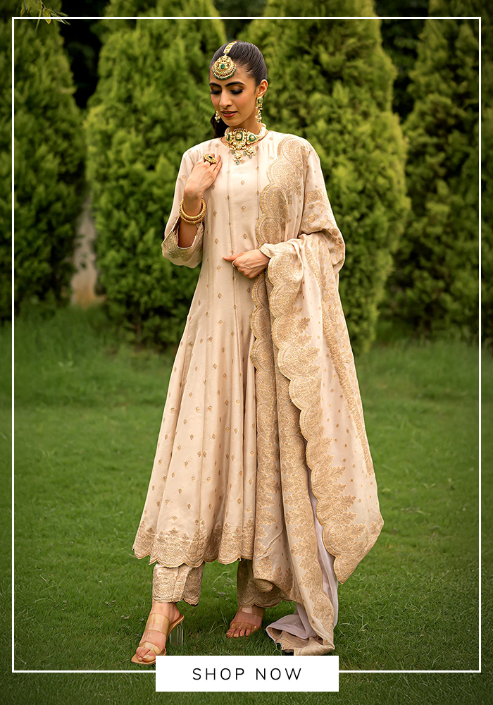 Ivory women patterned anarkali