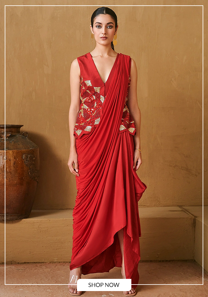 ReJacket skirt saree red