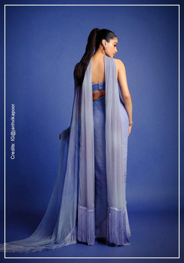 Janhvi Kapoor wearing blue dupatta saree