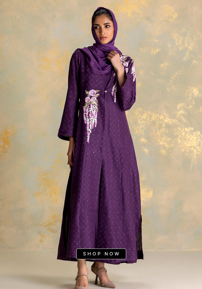 Linen abaya set purple
