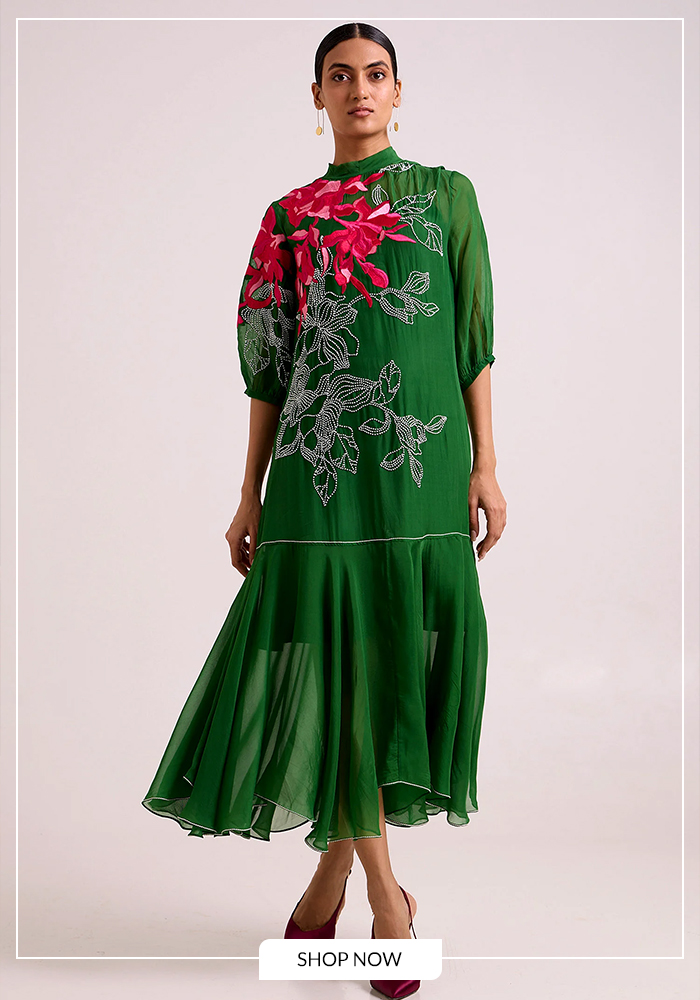 Madder Much soft bloom green organza dress for Saudi Majlis
