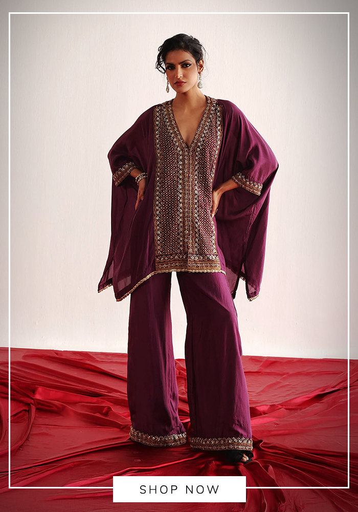 Marodi embroidered kaftan palazzo set