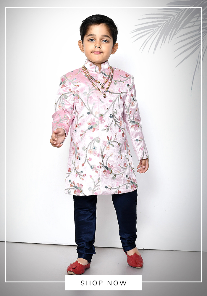 Multi colored printed sherwani set