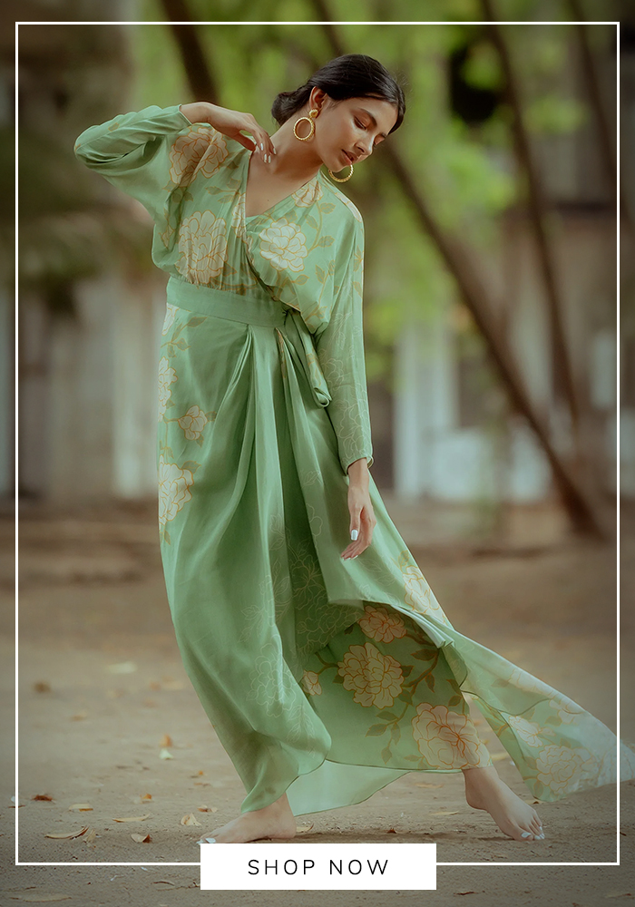 Paulmi and Harsh mint green wrap dress