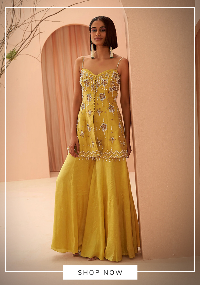 Pearl embellished kurta sharara set