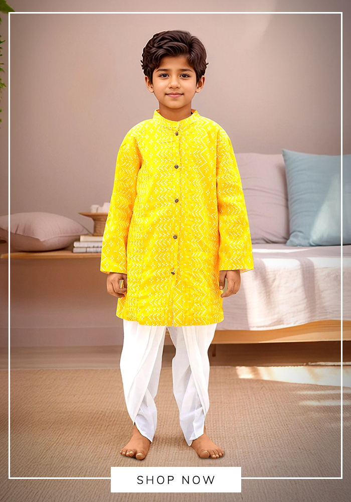 Petite Pomme yellow cotton sherwani set