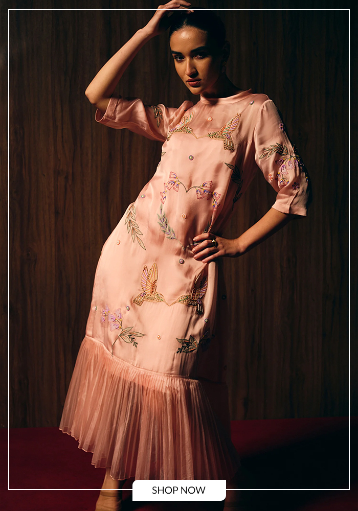 Pink embroidered dress for Saudi Majlis