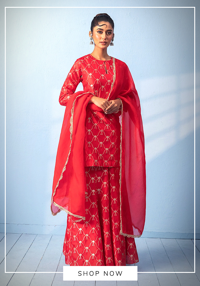 Pink zari kurta sharara set