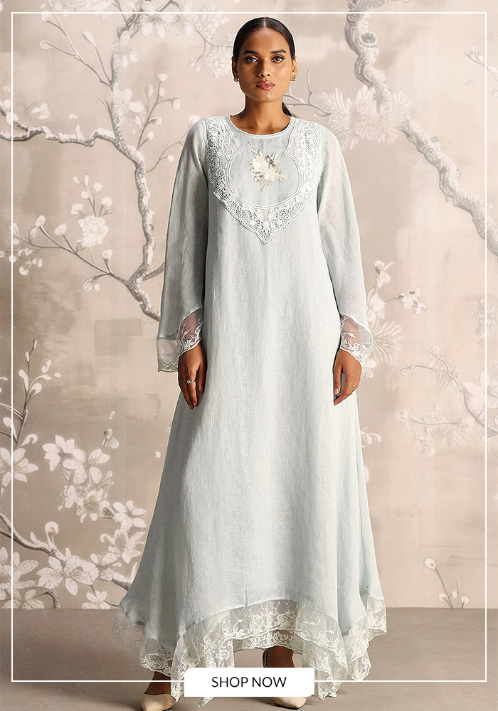 Powder blue embroidered maxi dress