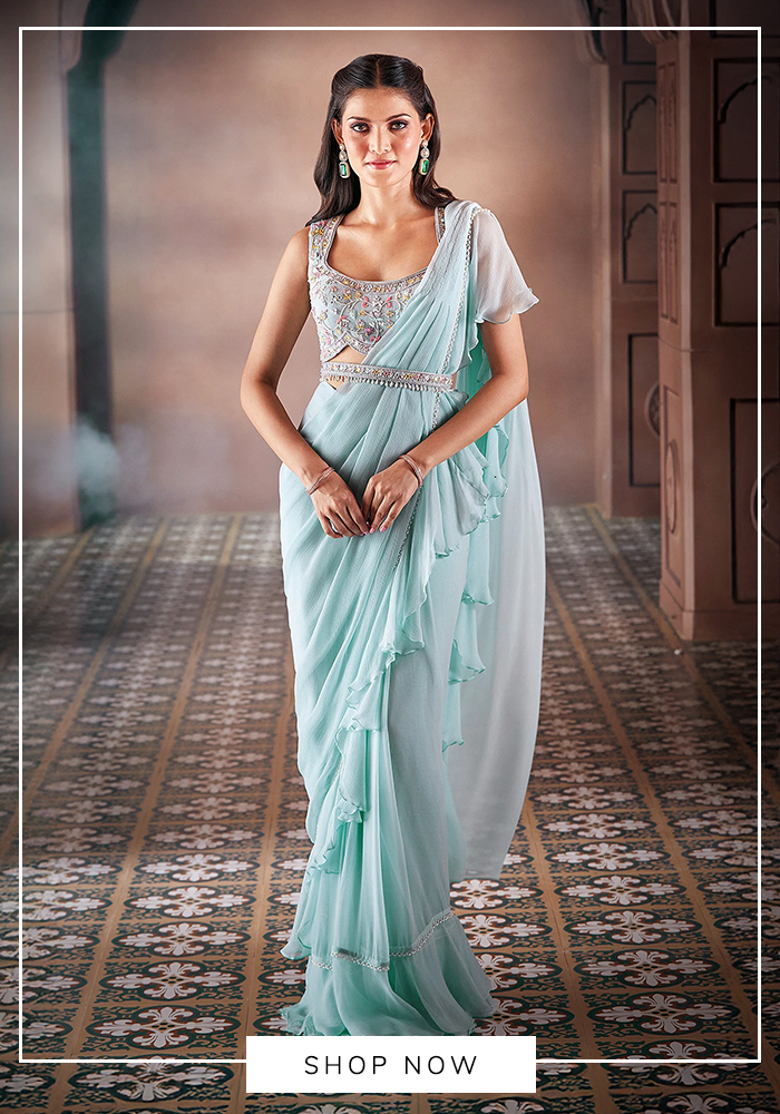 Pre-Draped Ruffle Saree Set