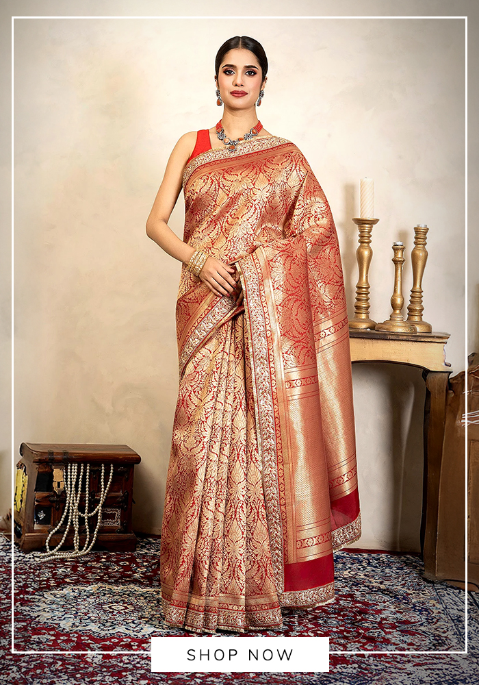 Red banarasi brocade saree