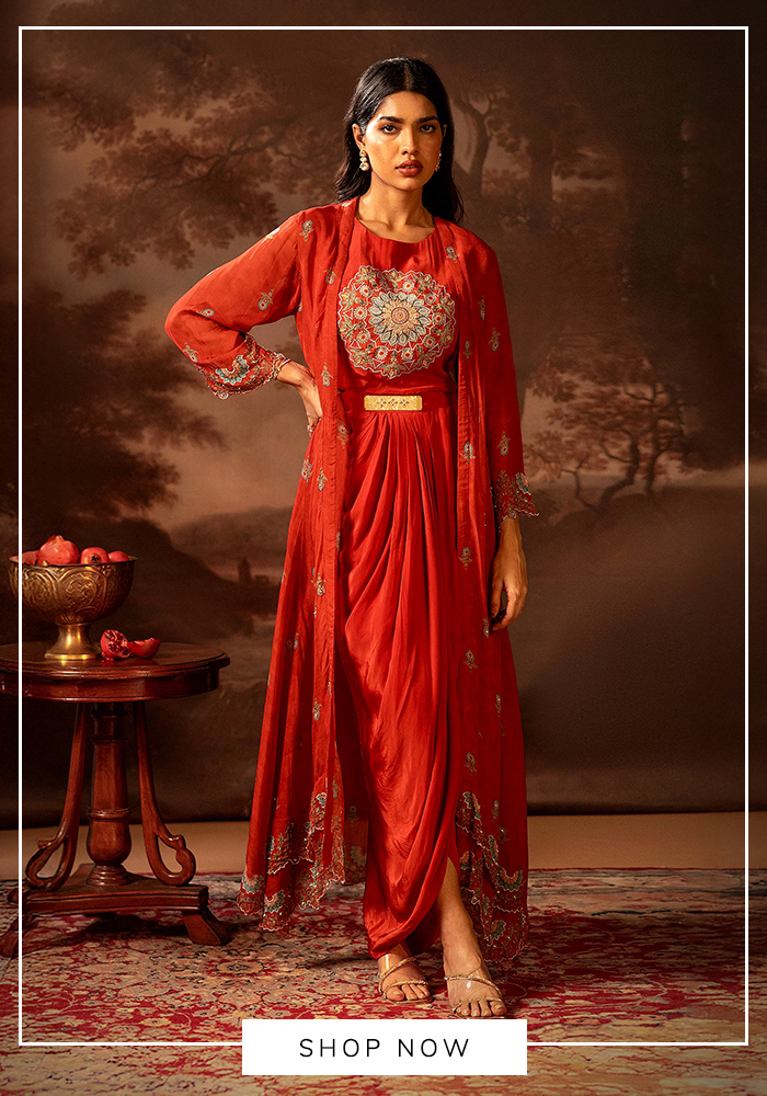 Red floral printed jacket dress set