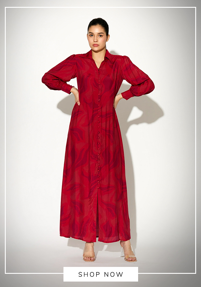 Red shirt dress fro Saudi cafe meetups
