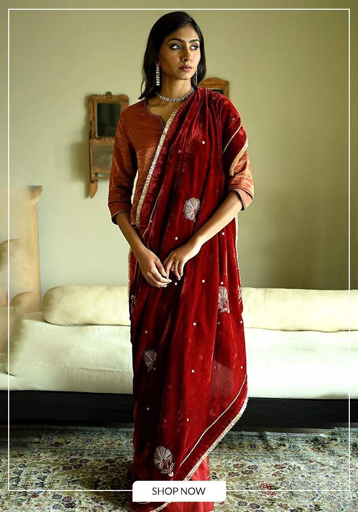 Red velvet Shorshe Clothing saree