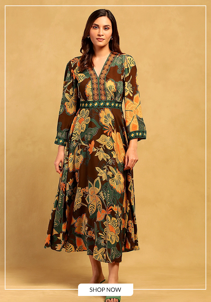 Ritu Kumar printed midi dress for SAUDI MAJLIS