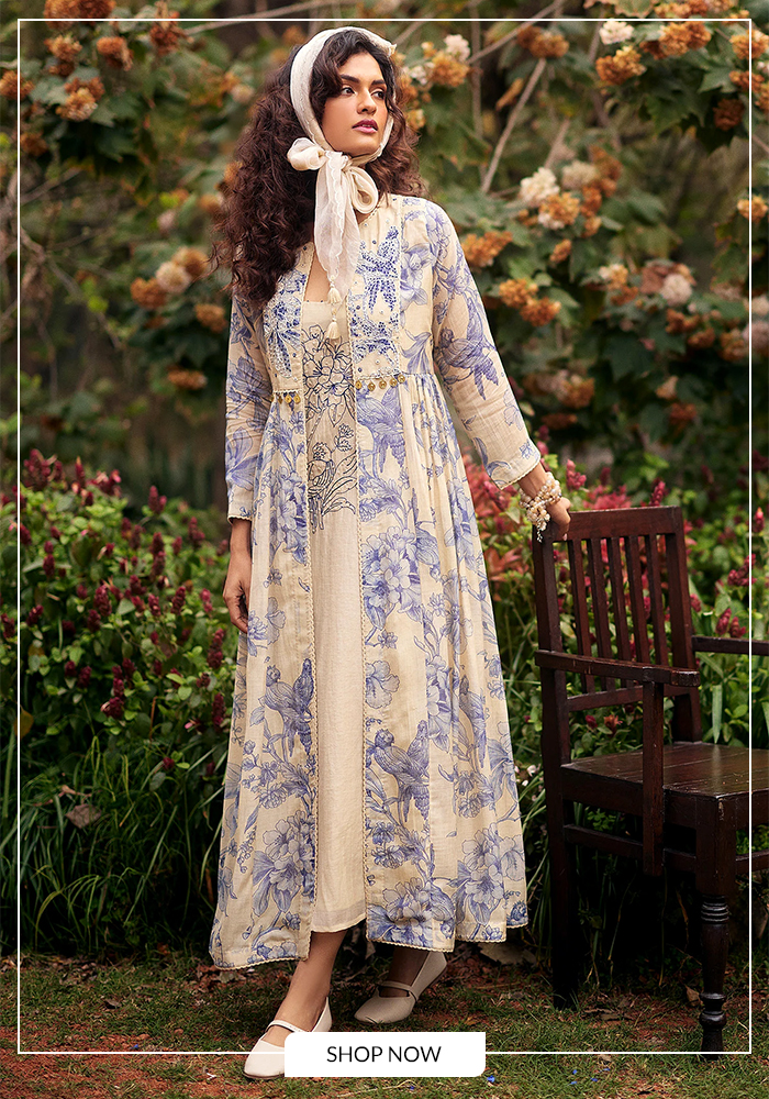 White and blue jacket dress set