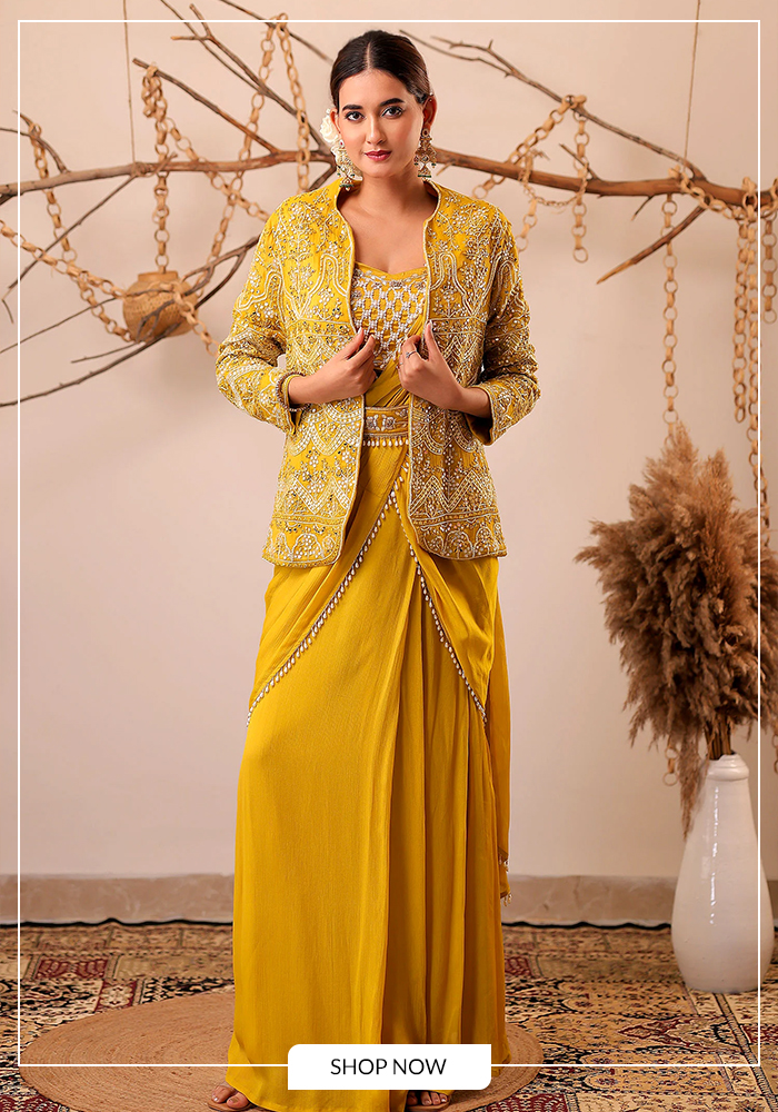 Yelllow jacket saree