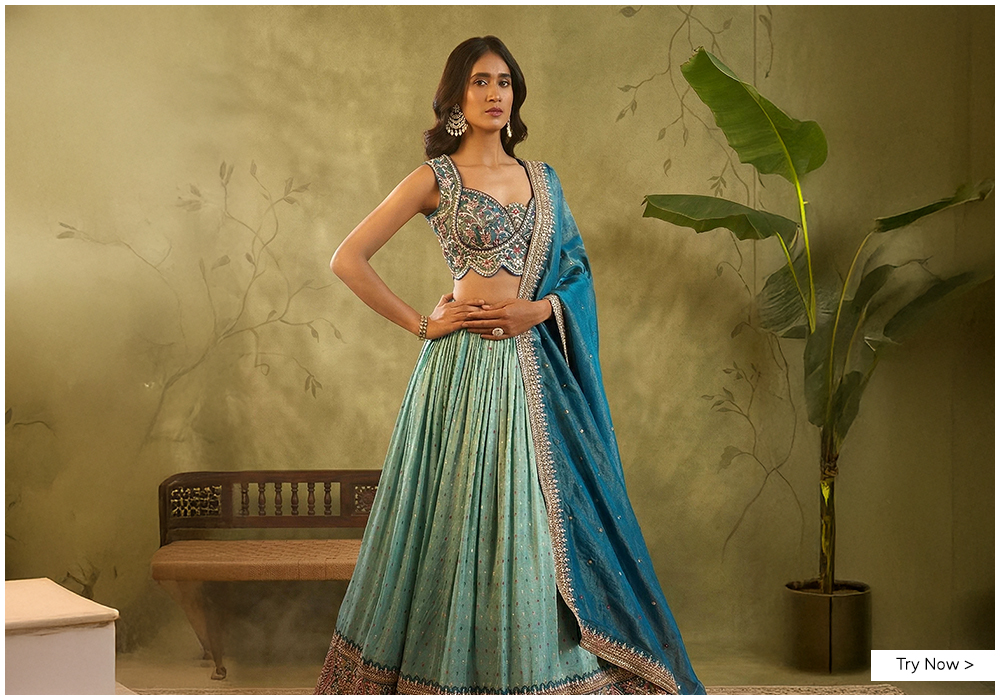 sAMYUKYA SINGHANIA BLUE EMBROIDERED LEHENGA (1)