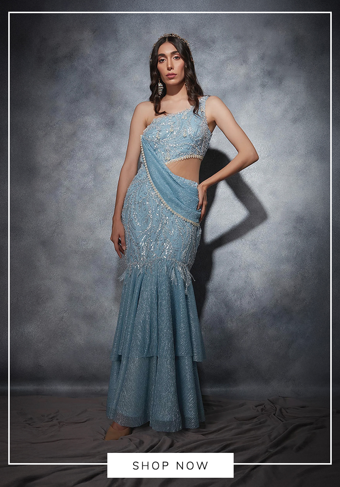 Blue Lagoon Drape by Saaj by Ankita 