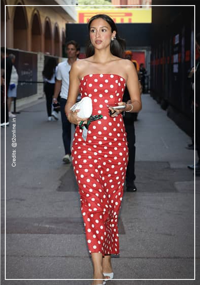 Alexander in red polka dot dress