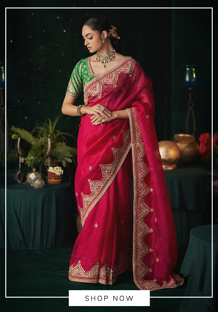 Almaari by Pooja Patel's pink saree