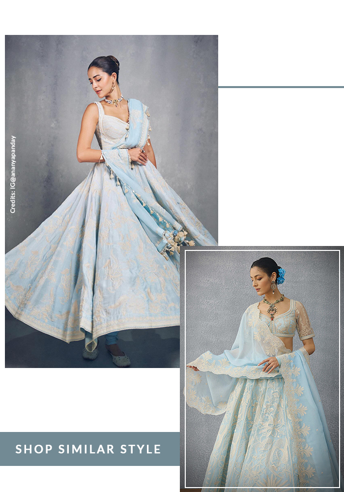 Ananya Panday in Torani powder blue lehenga set