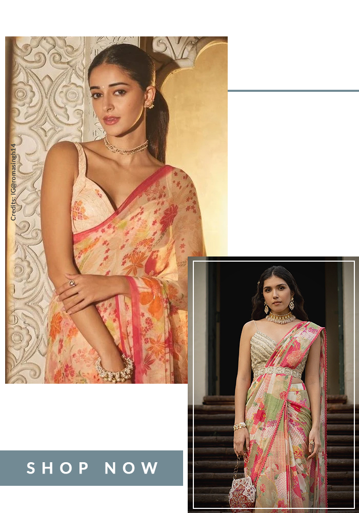 Ananya Panday in multi-color floral print saree
