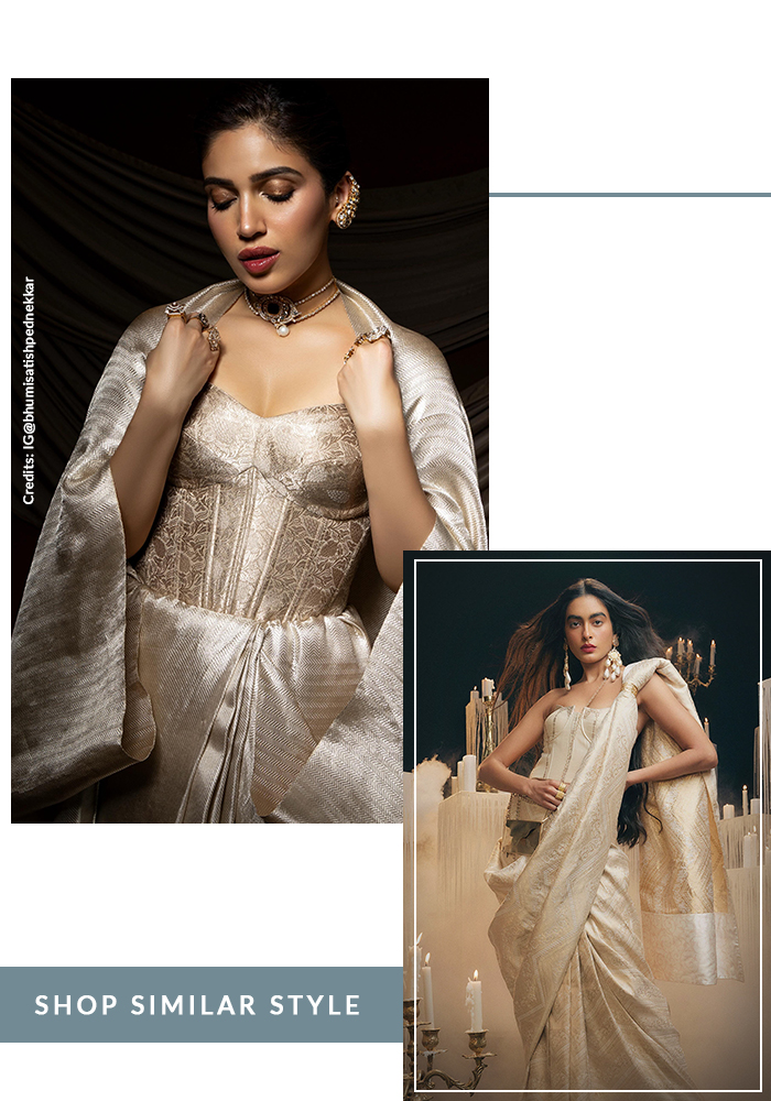 Bhumi Pednekar in Ekaya Banaras metallic kanchipuram silk saree