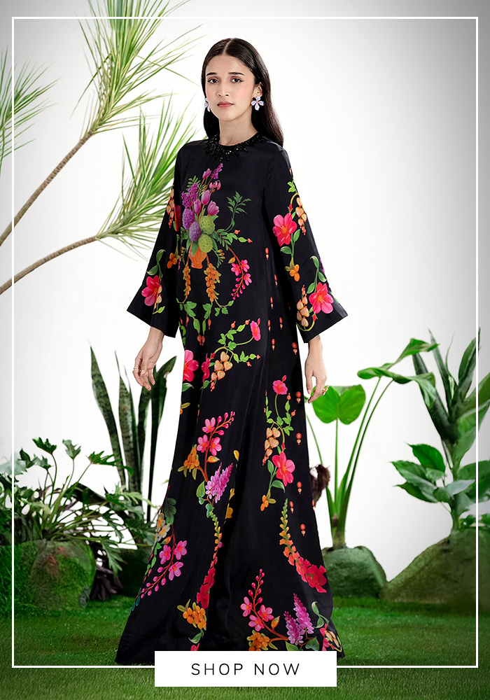 Black floral printed kaftan