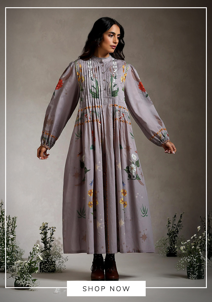 Botanical print pleat dress