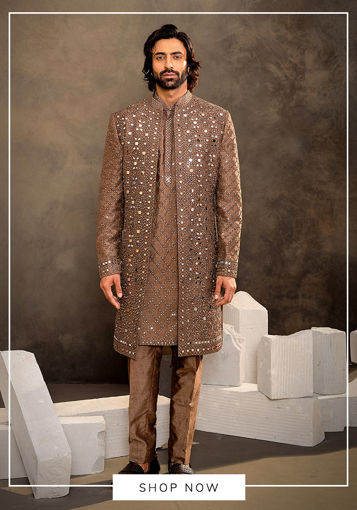 Brown sequin sherwani