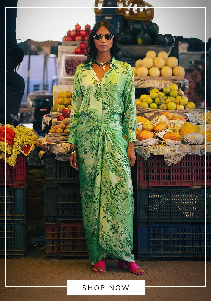 Buta draped shirt dress