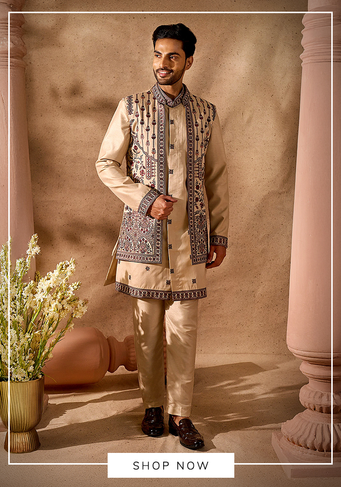 Cream bundi kurta set