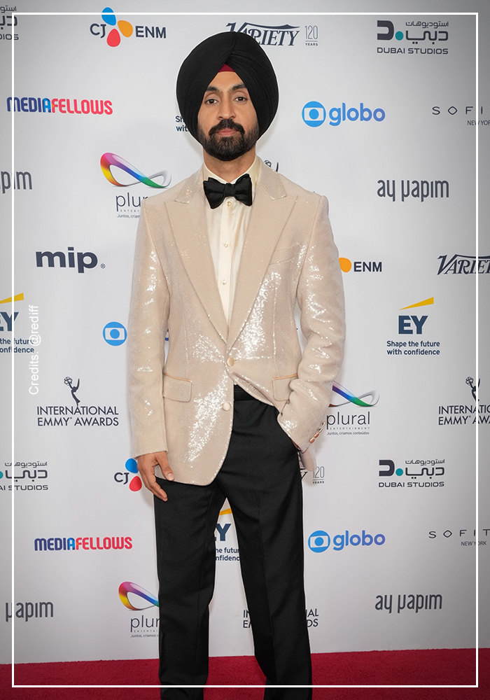 Diljit Dosanjh in white sequin suit