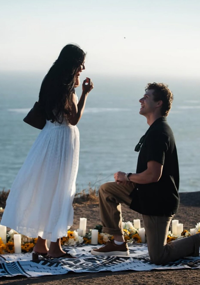 Dishani Chakraborty proposal at Malibu clifftop'